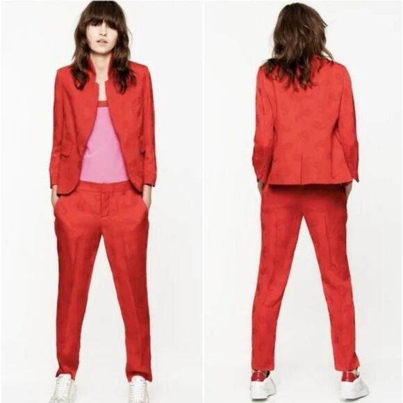 Zadig & Voltaire 36 Size Small S Red Prune Jac Paisley Print Tapered Ankle Pants - Picture 2 of 8